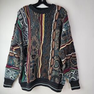 Vintage 90s Coogi Style 3D Abstract Grunge Hip Hop Knit Cosby Sweater L Brandini